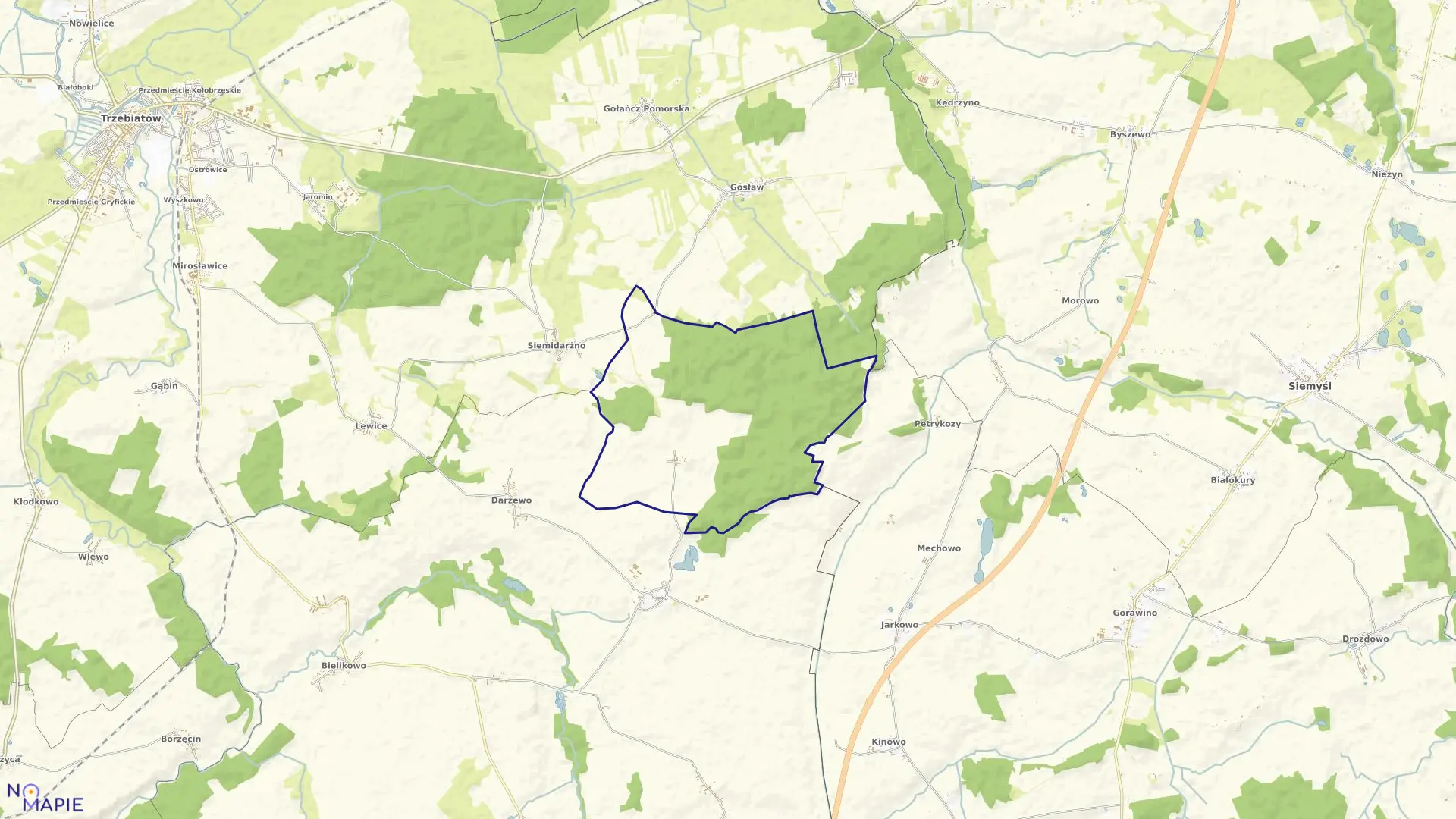 Mapa obrębu Uniestowo w gminie Brojce